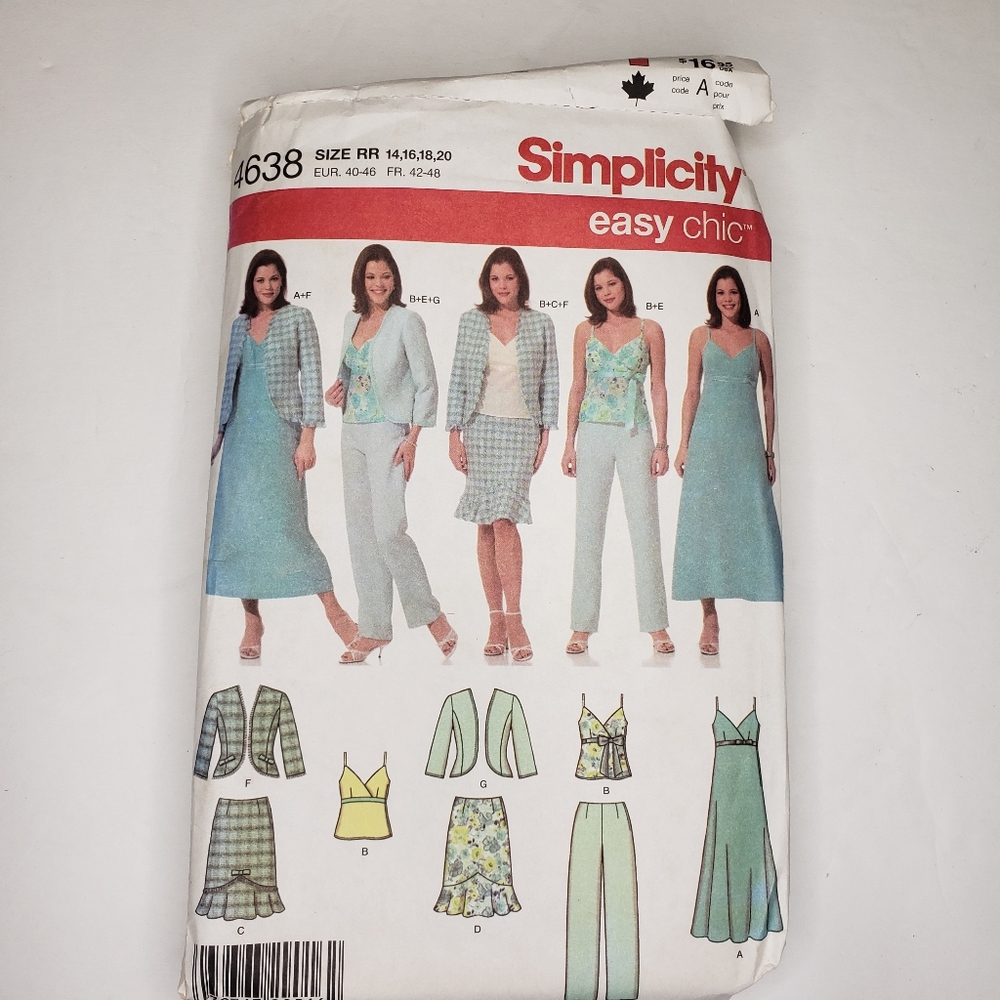 Simplicity UNCUT Sewing Pattern 4638 Womens 14, 16, 18, 20
